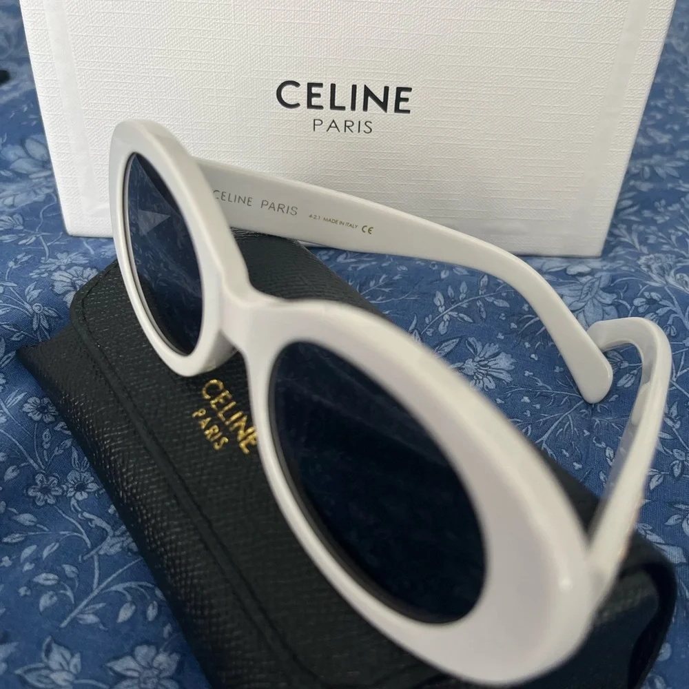 Celine Triomphe White Oval Sunglasses - Picture 3 of 4